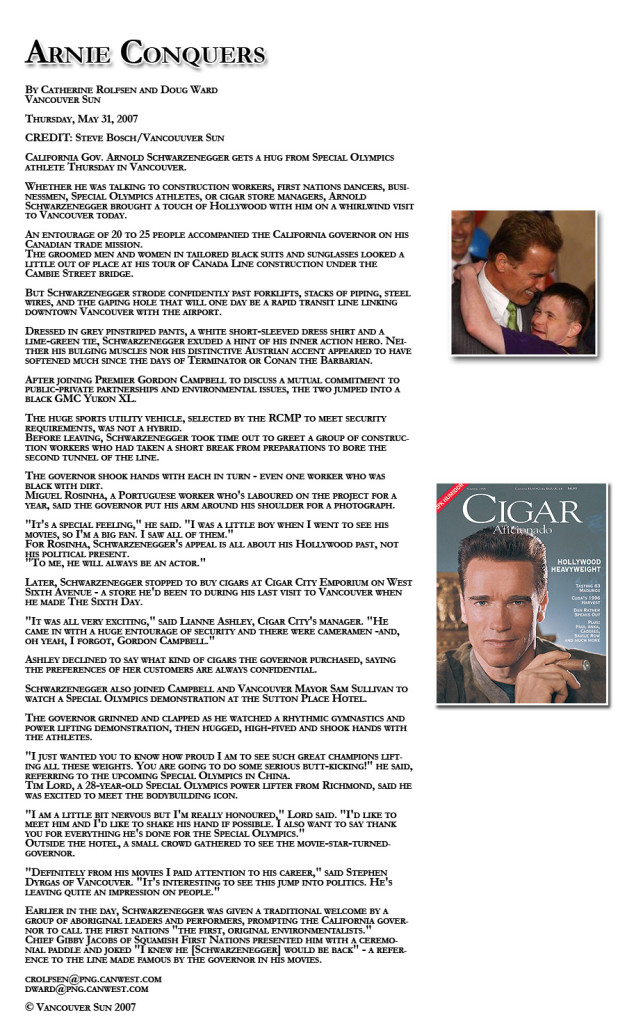 Schwarzenegger article City Cigar